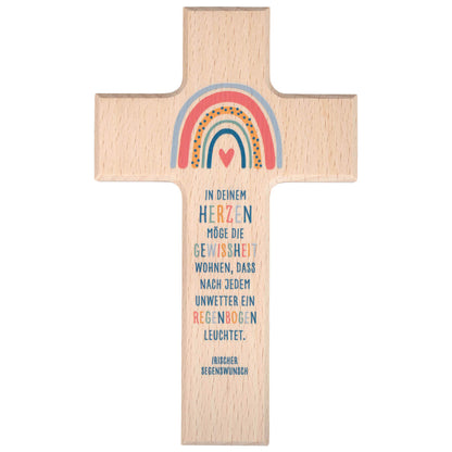 Holz Kreuz mit Regenbogen und irischem Segenswunsch | Regenbogen Kreuz