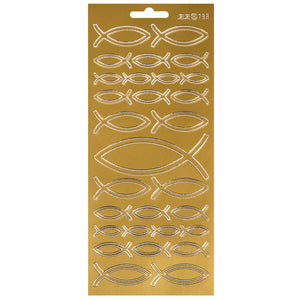 Aufkleber Fische gold | 29 angestanzte Konturen Fische auf Bogen