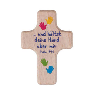 Kinderkreuz mit Namen | Handschmeichler Hände "..und hältst deine Hand über mir"