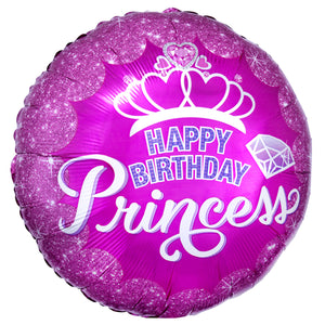 Folienballon rund Happy Birthday Princess mit Krone und Diamant pink