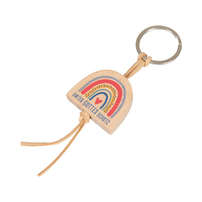 Schlüsselanhänger Holz Regenbogen "Unter Gottes Schutz" 4cm