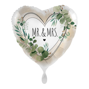 Folienballon Herz mit Eukalyptus MR MRS