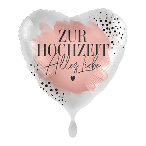 Folienballon Herz weiss/rosa mit schwarzen Punkten "Zur Hochzeit alles Liebe"