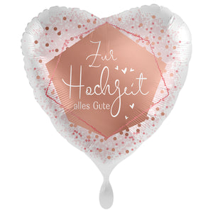 Folienballon Herz weiss/rosé mit Punkten "Zur Hochzeit alles Gute"