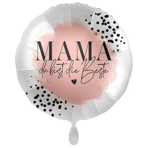 Folienballon weiß/rosé‚ mit schwarzen Punkten "Mama du bist die Beste"