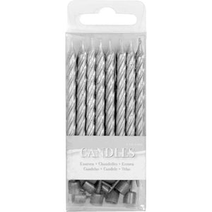 Kleine Kerzen silber 16er-Pack mit Haltern 6cm