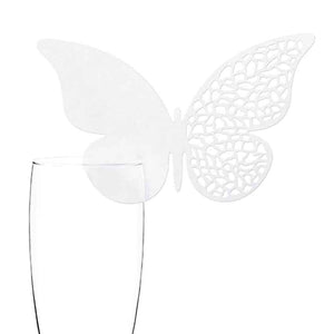 10 Glasrandkarten Schmetterling perlweiß mit lasergeschnittenen Ornamenten