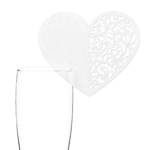 Glasrandkarten Herz 10er perlweiß mit Rankenornament