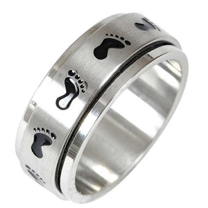 Ring mit drehbarem Innenteil Footprints Edelstahl silbern 21 mm