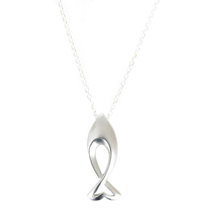 Halskette mit Anhänger Fisch 2 cm geschwungen Sterlingsilber matt