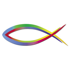 Fisch-Aufkleber regenbogen, hellblaue Spitze, Länge 13 cm