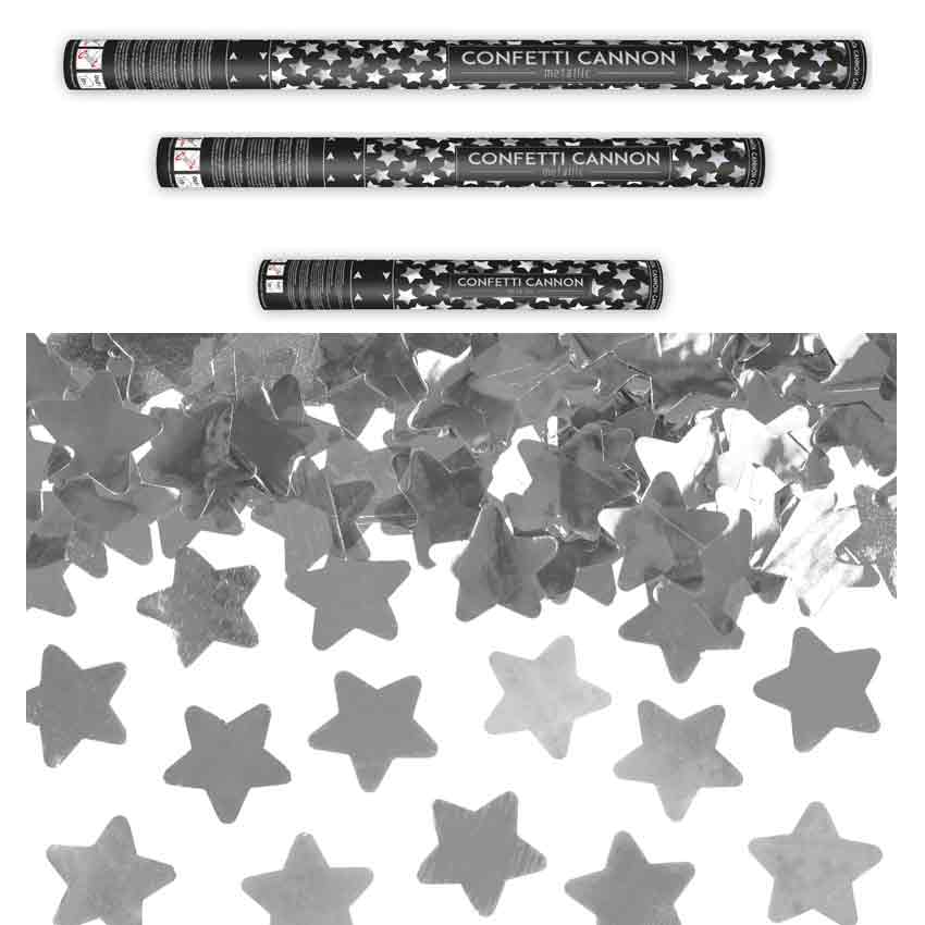 Konfetti-Kanone Sterne silber
