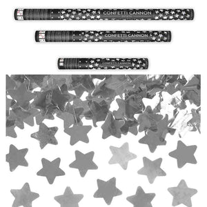 Konfetti-Kanone 80 cm Sterne silber