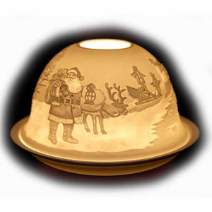 Windlicht aus Porzellan NIkolaus mit Rentier