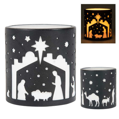 Windlicht Krippe schwarz 7 cm