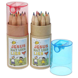 Mini Stifte Set "Jesus hat uns lieb" 12 Buntstifte mit Spitzer