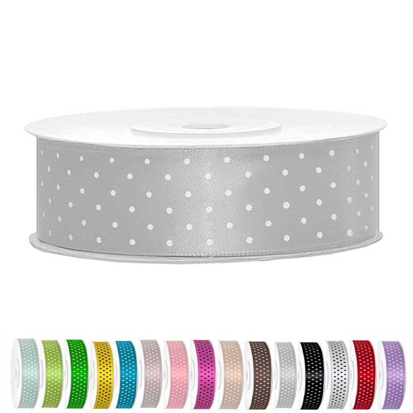 Satinband mit Punkten,Schleifenband mit Punkten, Punkteband, Schleifenband, Geschenk verpacken, dekoband, Satinband silber