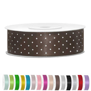 Satinband mit Punkten,Schleifenband mit Punkten, Punkteband, Schleifenband, Geschenk verpacken, dekoband, Satinband schokobraun