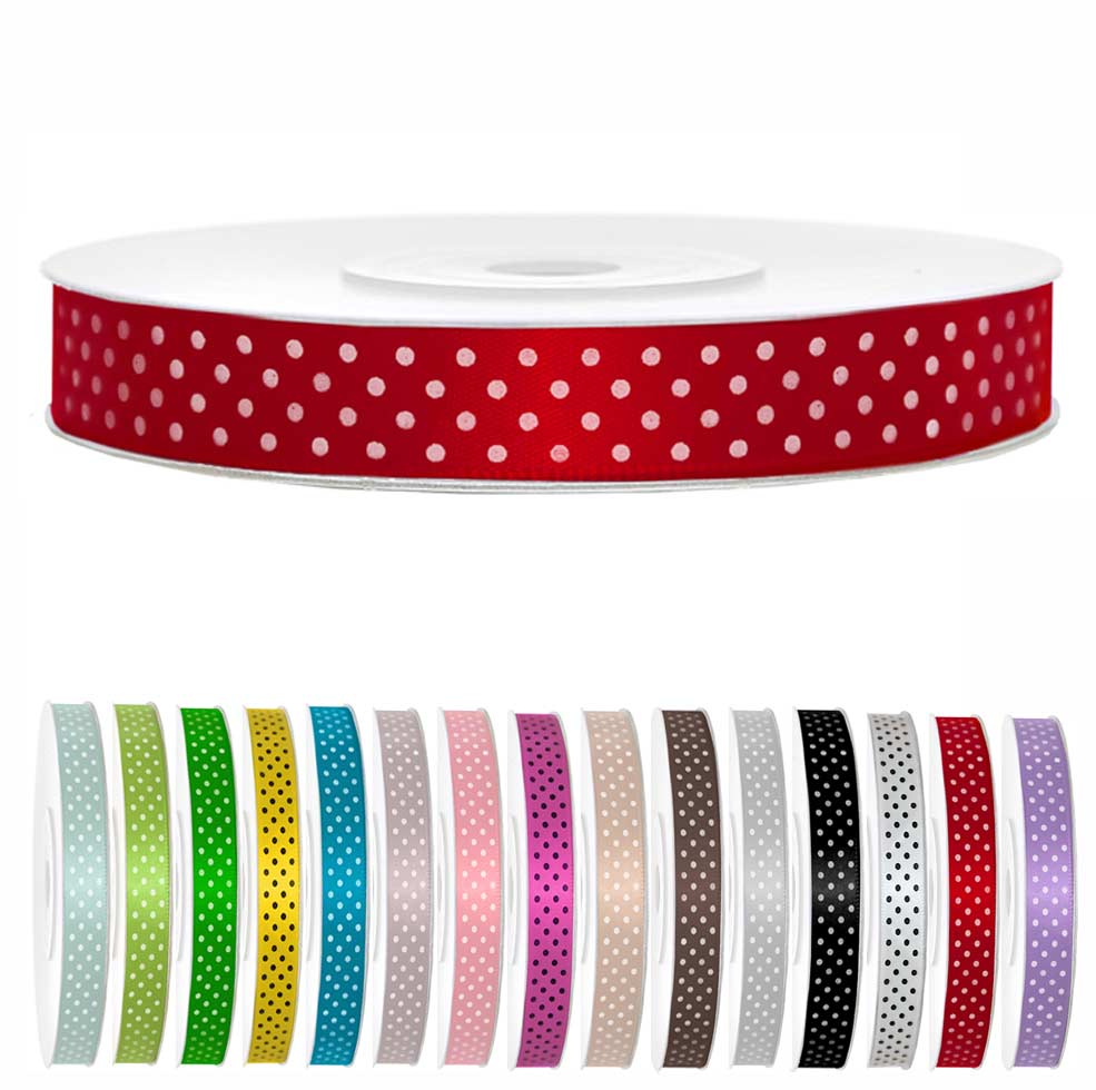 Schleifenband,Hochzeits-Schleife,Autoschmuck,Satin,glänzend,Rolle,Schleifenband,Geschenkverpackung,basteln,dekorieren, Band mit Punkten,rot
