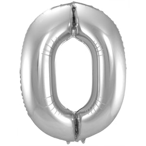 Folienballon groß Silber Zahl 0