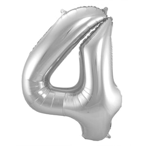Folienballon groß Silber Zahl 4