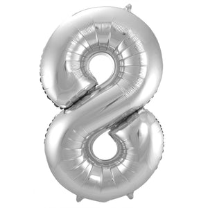Folienballon groß Silber Zahl 8