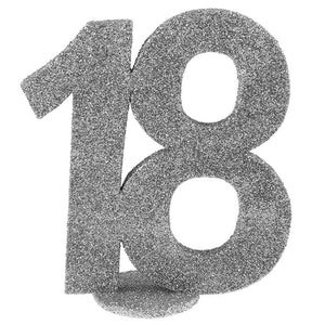 Tischaufsteller,Zahl 18,18. Jubiläum,18. Geburtstag,18 Jahre,silber glänzend,schimmernd,volljährig,endlich Erwachsen%0d%0a