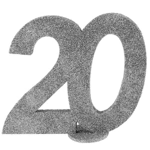 Tischaufsteller,Zahl 20,20. Jubiläum,20. Geburtstag,20 Jahre,silber glänzend,schimmernd%0d%0a