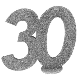 Tischaufsteller,Zahl 30,30. Jubiläum,30. Geburtstag,30 Jahre,silber glänzend,schimmernd