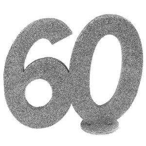 Tischaufsteller,Zahl 60,60. Jubiläum,60. Geburtstag,60 Jahre,silber glänzend,schimmernd
