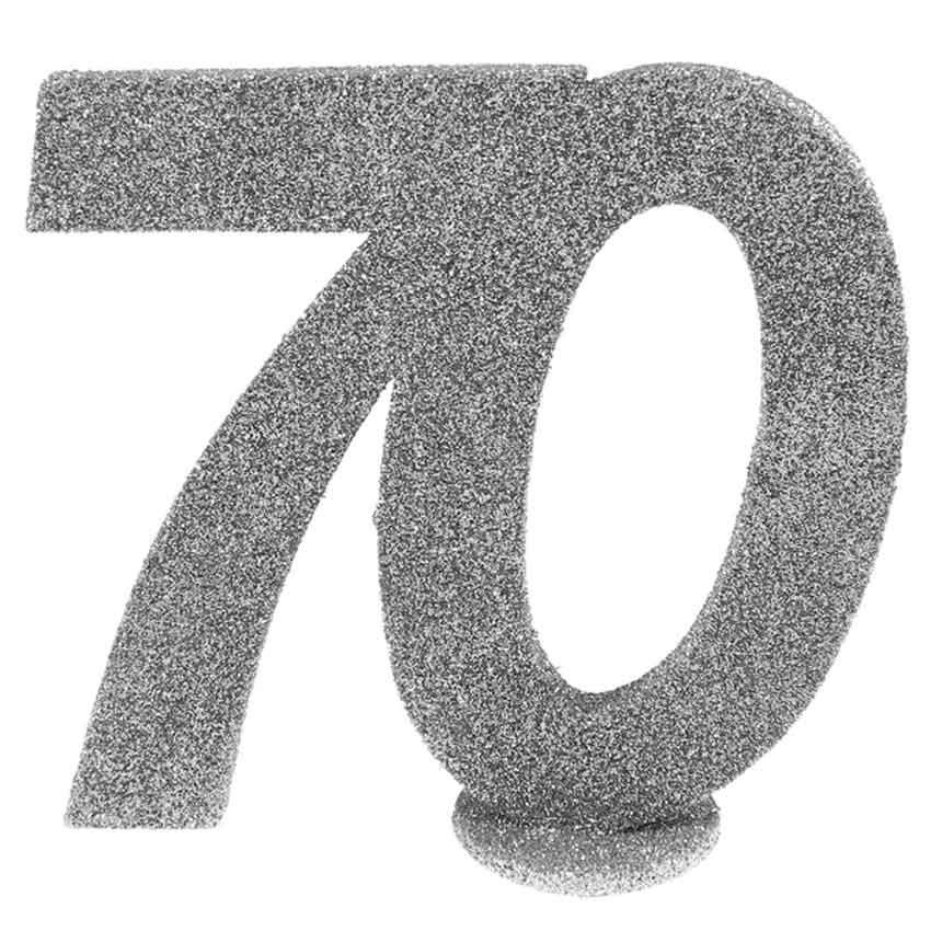 Tischaufsteller,Zahl 70,70. Jubiläum,70. Geburtstag,70 Jahre,silber glänzend,schimmernd