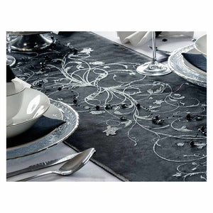 Schwarzer Organza  bedruckt  9m x 36cm | silberner Brokat