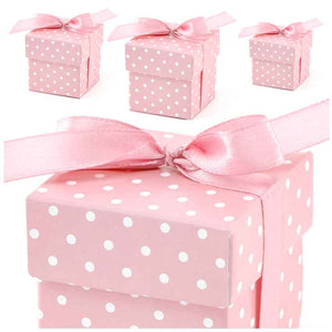 Geschenkboxen mit Punkten und Satinband 10er rosa