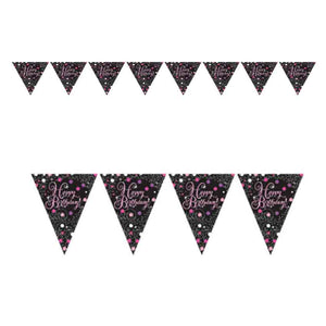 Glamour Pink Geburtstags-Wimpelkette 1,8 m mit Zahl oder „Happy Birthday“