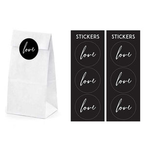 Geschenktüten weiß mit schwarzen Stickern love 6er-Pack