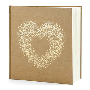 Hochzeits Gästebuch aus Kraftpapier mit goldener Herzverzierung