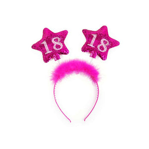 Haarreif mit Federn und Sternen pink Zahl 18