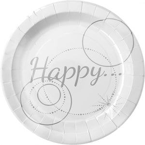 "Happy" weiß Pappteller 10er