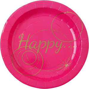"Happy" pink Pappteller 10er