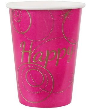 "Happy" pink Papp-Becher 10er