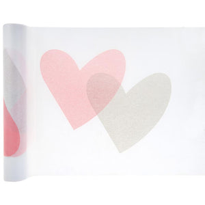 Design-Herzen rosa/grau Tischläufer 5m