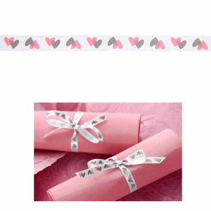 Dekoband 10mm x 5m Design-Herzen rosa/grau