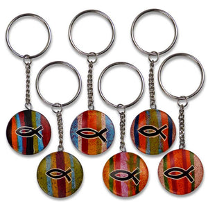 Ichthys Schlüsselanhänger aus Speckstein rund, bunt | Handarbeit, fairtrade