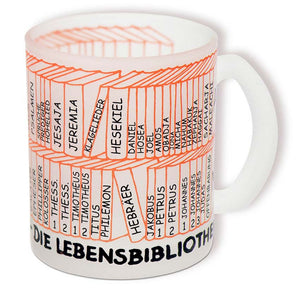 Glastasse gefrostet "Bücher der Bibel" 300ml christliche Geschenke zum Geburtstag