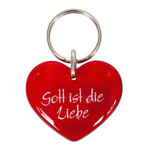 Gott ist die Liebe Schlüsselanhänger Herz aus Acryl in rot 4cm