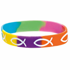 regenbogenfarbenes Silikonarmband mit weißen Fischen