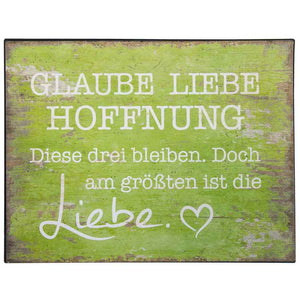 Blechschild Liebe grün 33 x 25 cm Glaube Liebe Hoffnung