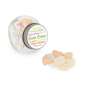 Bonbonglas Frohe Ostern gefüllt mit Herzbonbons Gastgeschenk Ostern