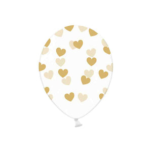 Luftballons Crystal Clear 6 Stück 30 cm goldene Herzen
