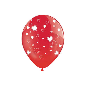 Luftballons 6 Stück 30 cm rot mit weißen Herzen